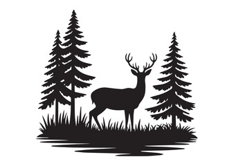 Deer in the wilderness silhouette vector illustration