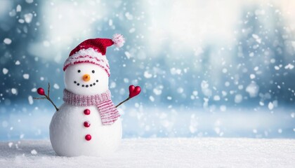 Obraz premium Festive Snowman in Winter Cheerful Christmas Decorations and Holiday Celebrations Outdoors