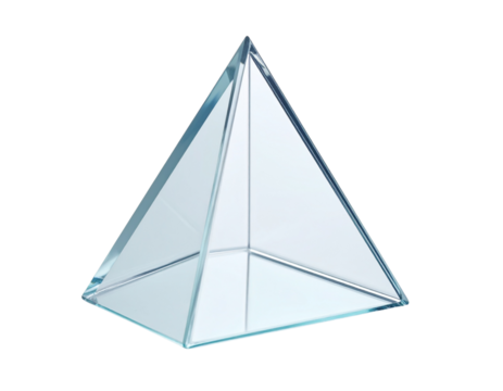 Close-Up of a Transparent Glass Triangle, Isolated on Transparent Background
