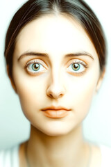 close up portrait of young woman with blue eyes
