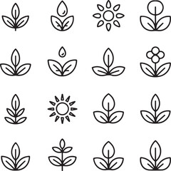 Obraz premium Sustainable Symbols Black Outline Nature Icons