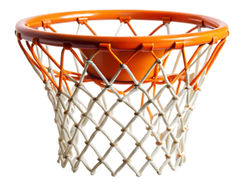  Basketball net with a white rim and orange netting on white background PNG.AI Generated.