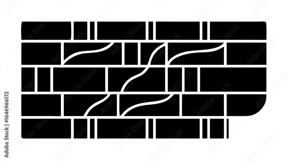 Wall mural illustration of a brick wall with a wavy line pattern running through the structure design element