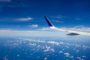 Obraz premium High Altitude View Of Airplane Wing And Cloudscape