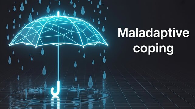 Maladaptive Coping: A visual representation of maladaptive coping mechanisms through the image of an umbrella shielding from raindrops, using a captivating digital illustration.