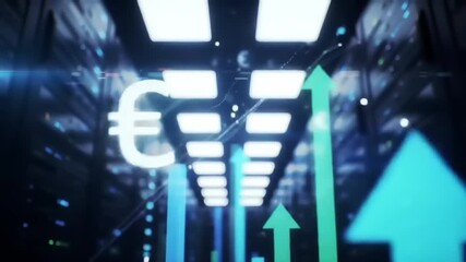 Euro Currency Growth Abstract Server Room with Upward Trending Arrows and Symbols - Powered by Adobe