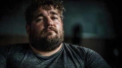 Obraz premium Contemplative man with a serious expression in moody lighting
