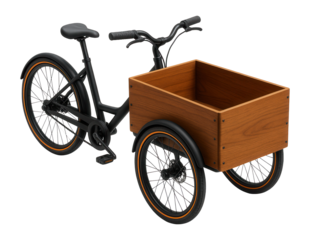 Three-wheeled cargo bike with a wooden front box