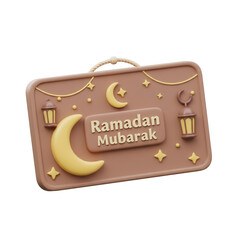 Creative Ramadan Mubarak 3d Design With Crescent Moon And Star On Transparent Background