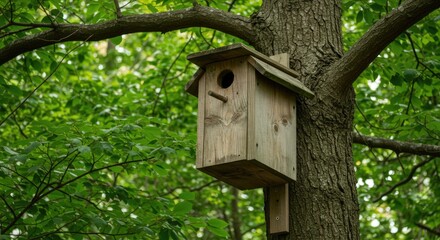 Wooden birdhouse in a tree