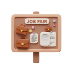 Job Fair Notice Sign Board With Briefcases Papers And Thumbtacks Transparent Background