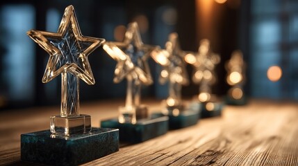 Wooden star awards symbolizing excellence, success, and recognition in achievements and events.