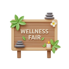 Wellness Fair Sign With Leaves, Stones, Flowers and Candle on Transparent Background