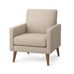 Fototapeta premium Photo of a comfortable and stylish beige textured armchair with wooden legs, perfect for modern living spaces, isolated on transparent background