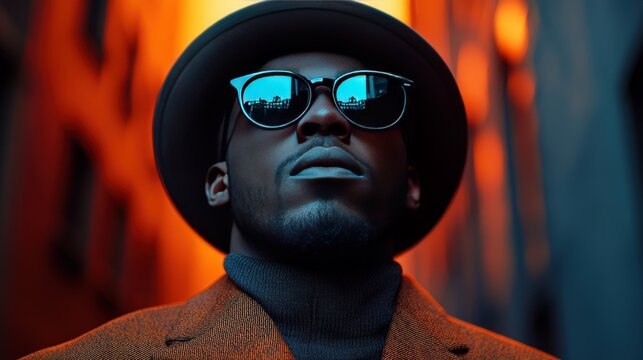 Stylish man in hat and sunglasses - Powered by Adobe