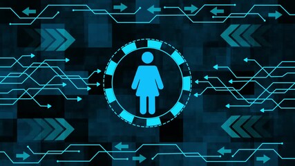 Futuristic digital network connection data flow with human icon and arrows symbolizing - Powered by Adobe