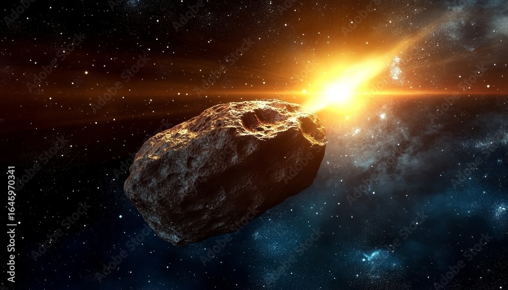 Canvas Prints dramatic dark celestial asteroid plunging through star field in a mysterious space environment