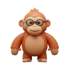 Adorable Orangutan Cartoon Character Wearing Glasses Standing Out on a Transparent Background