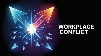 Fototapeta premium Workplace Conflict Illustration: A dynamic illustration of workplace conflict features radiant arrows converging at a central point.