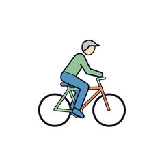 Obraz premium Minimalist flat line art icon depicting a cyclist enjoying an outdoor ride, symbolizing recreation, fitness, and eco-friendly travel, perfect for promoting healthy activities