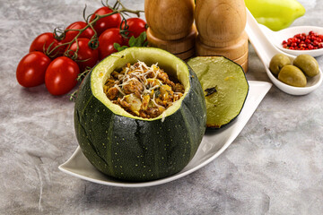 Baked round zucchini with meat