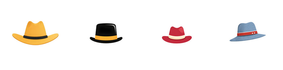 Fototapeta premium Collection of Cartoon Hats on White Background