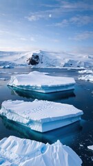 Stunning icebergs float serenely in the cold waters under a clear sky