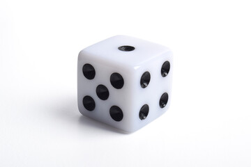 One white dice isolated on white background