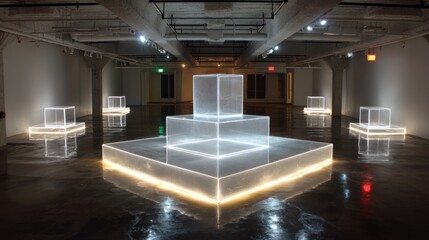 Artistic installation using a podium in an ultra-clean exhibit space