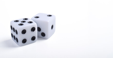 Two white dice isolated on white background