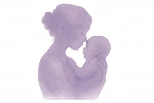 Watercolor painting capturing the essence of motherhood, family bonds, and love, featuring a transparent background for versatile use