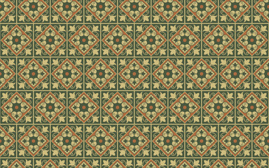 Decoravite seamless pattern green and orange color, Illustration Decoration seamless pattern green and orange for background.
