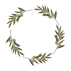 Olive Branch Wreath Isolated Vector Illustration. Ideal for design elements in weddings, invitations, and natural themes.