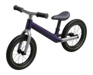 Balance bike with a dual-tone purple and silver color scheme
