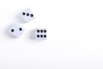 Three dices isolated on white background, top view