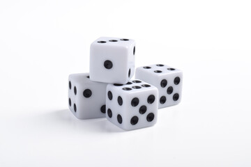 Many dices isolated on white background. Game cubes