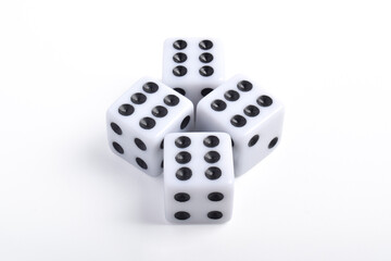 Many dices isolated on white background. Game cubes