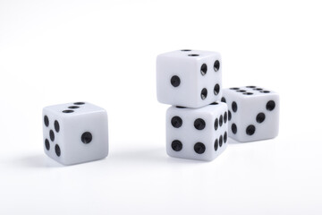 Many dices isolated on white background. Game cubes