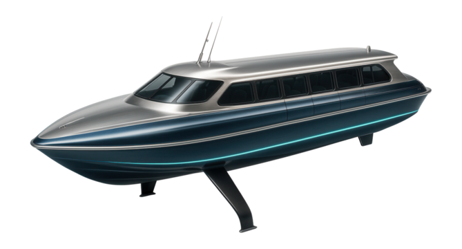 High-speed hydrofoil ferry with streamlined hull and retractable wings