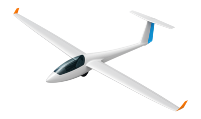 Glider training aircraft with long wingspan and sleek, streamlined body