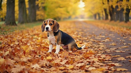 Beagle puppy in autumn park