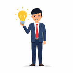 Businessman holding a glowing light bulb idea concept