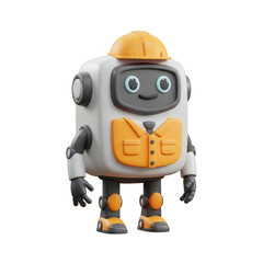 Cute Cartoon Robot Wearing a Helmet With an Engineer Uniform on Transparent Background