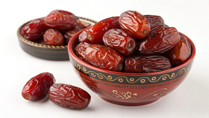 Dates in bowl and some dates on white background