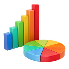Obraz premium Colorful bar graph and pie chart representing data and growth isolated on transparent background