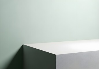 Minimalist Concrete Platform with Soft Green Background and Architectural Composition