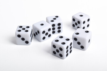 Many dices isolated on white background