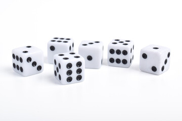 Many dices isolated on white background