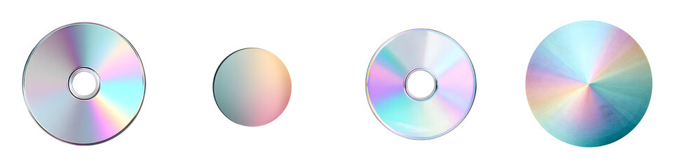 Collection of Shiny Reflective CDs and DVDs Isolated on White Background