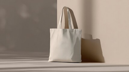 Empty off-white tote bag against a neutral backdrop.